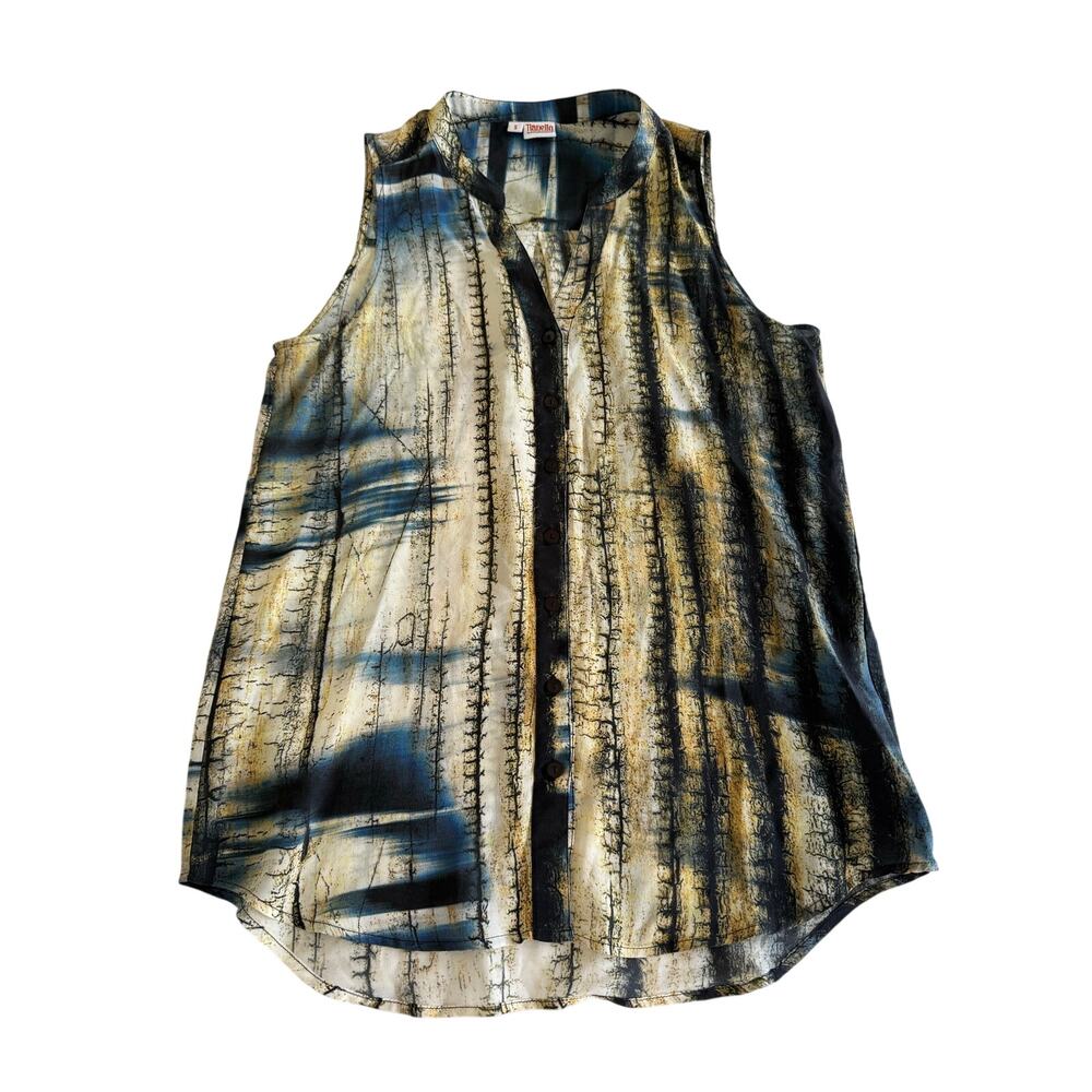 Tianello by Steve Barraza Women’s S 100% Silk Sleeveless Blouse Abstract USA